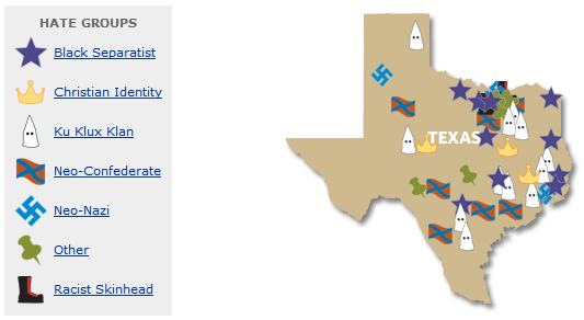 Map of Texas hate groups from 2005