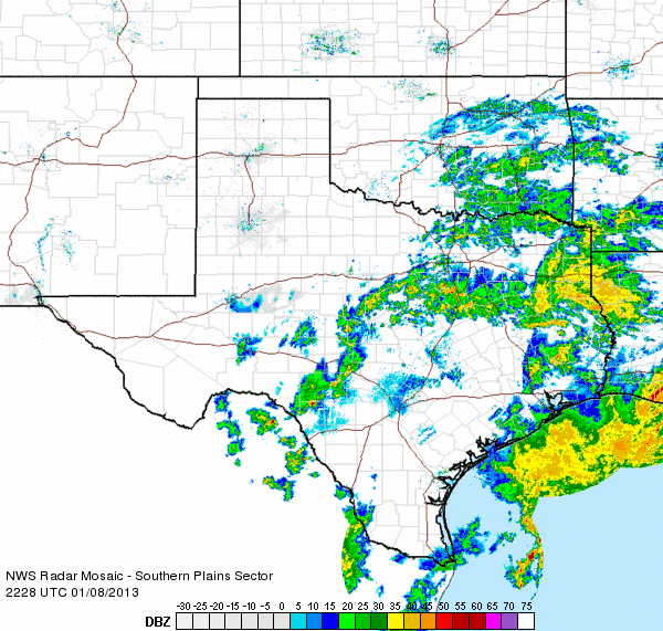 Texas radar mosaic from 1/8/2013
