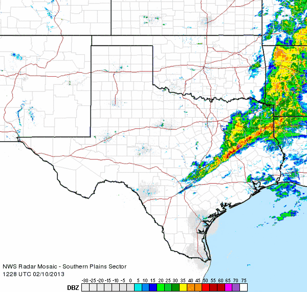 Texas radar mosaic from 2/10/2013