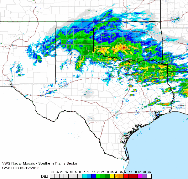 Texas radar mosaic from 2/12/2013