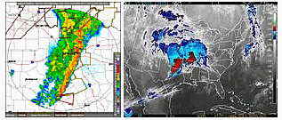 Radar and satellite imagery from the morning of April 10, 2008